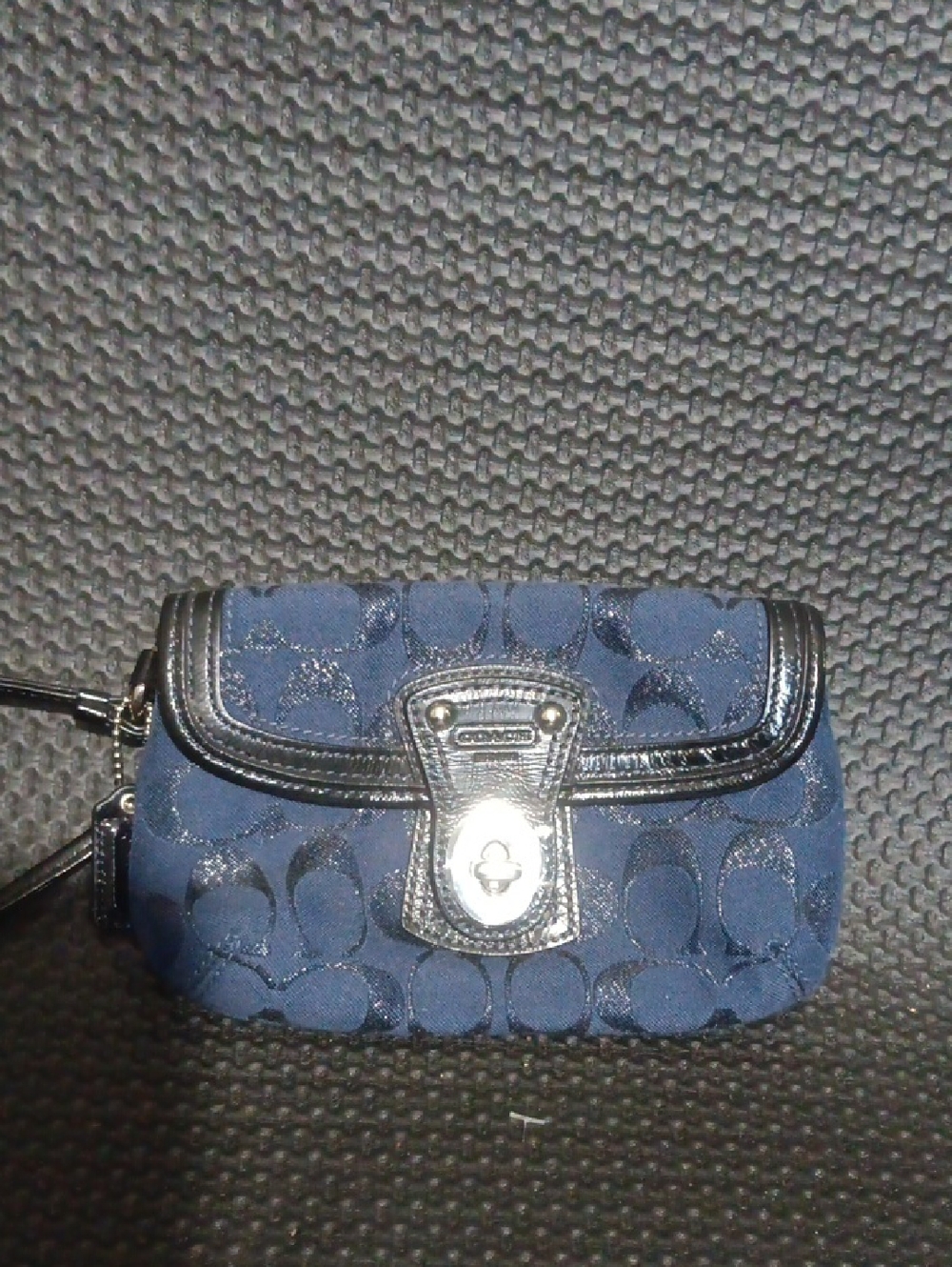 Coach Blue Signature Turnlock Wristlet with Black Trim
